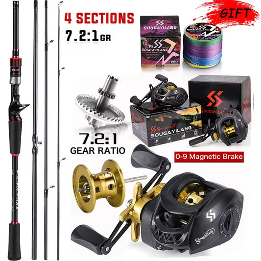 Fishing Rod Reel Combo 1.8~2.1M Carbon Fiber Casting Rod and 7.2:1 Gear Ratio Baitcasting Ree Max Drag 10Kg for Bass